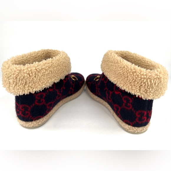Gucci Fria Horsebit GG Logo Wool Shearling Fur Women Ankle Booties Size … - Picture 14 of 15